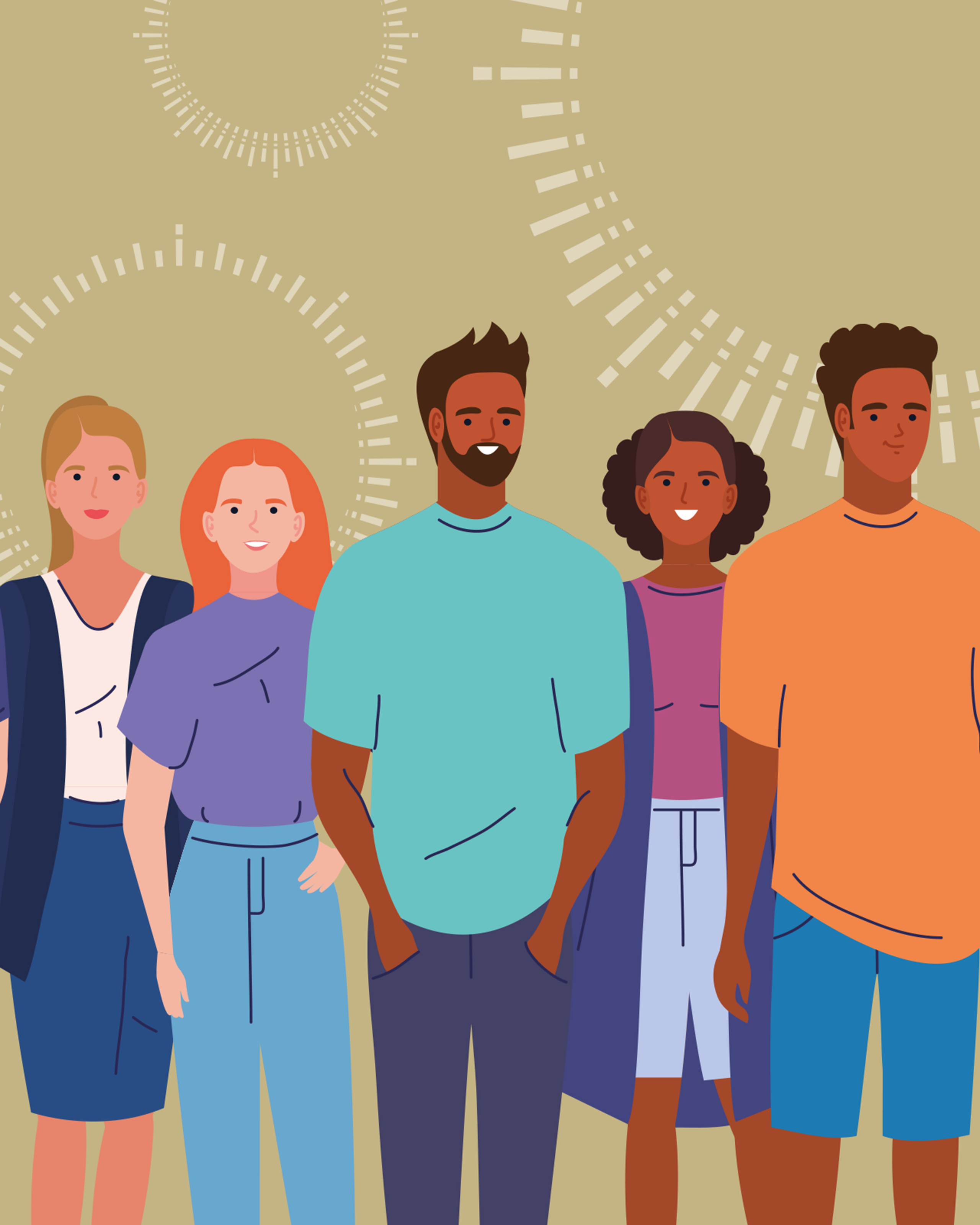 Illustration of a diverse group of people standing side by side.